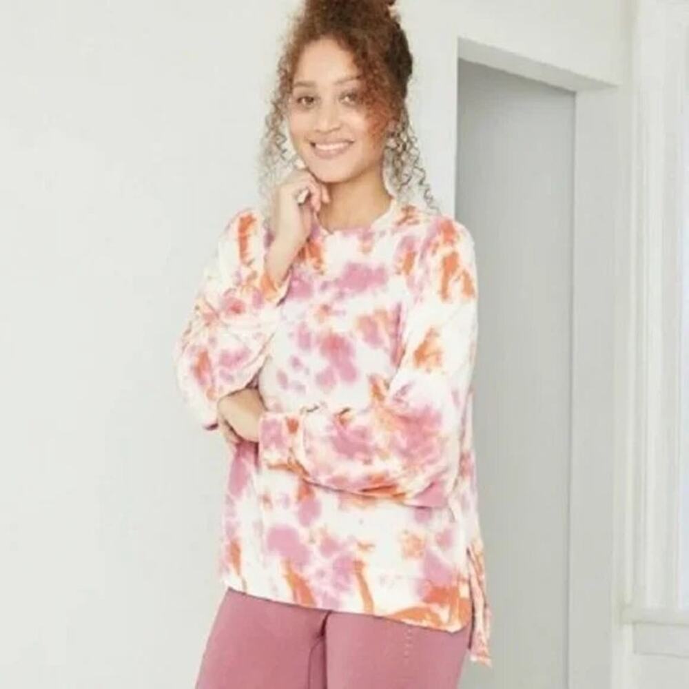 JoyLab Orange and Pink Tie Dye Tunic Lightweight Sweatshirt - Size Small 🍑✨ 🌸